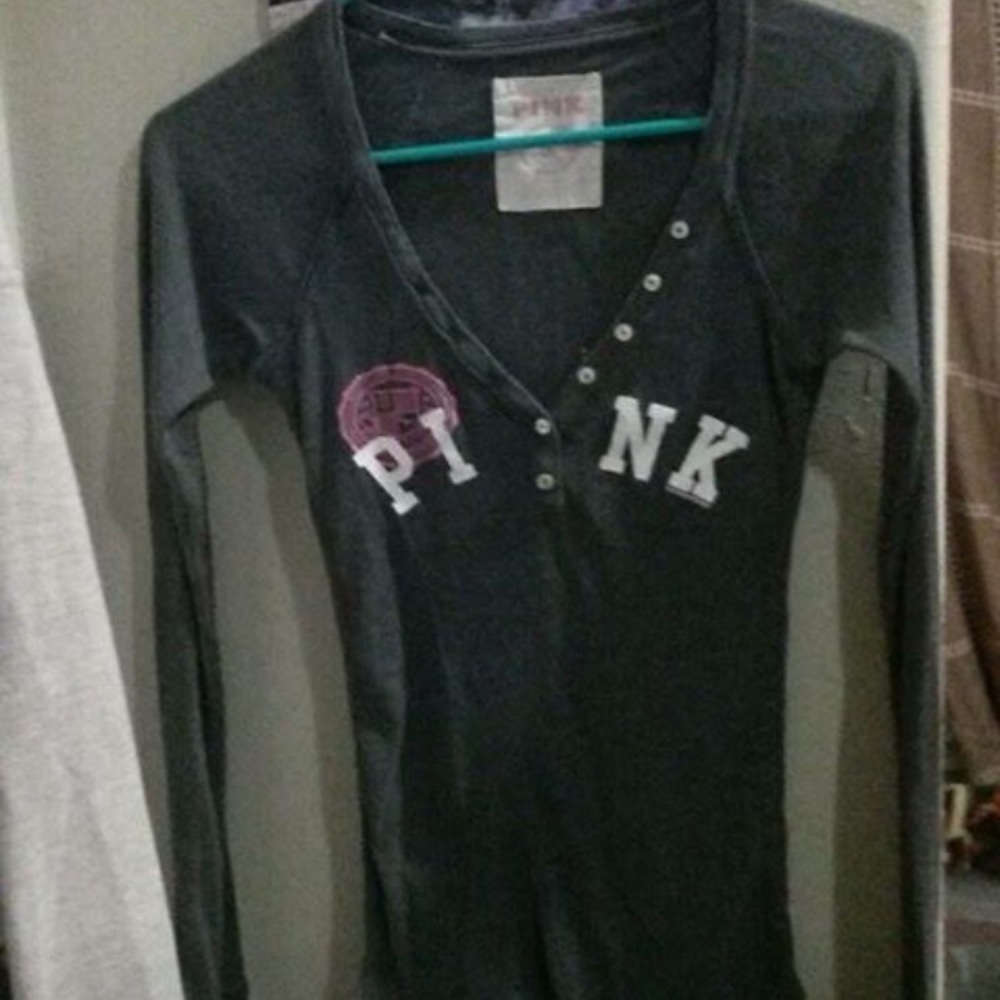 Pink thin thermal, deep V-neck